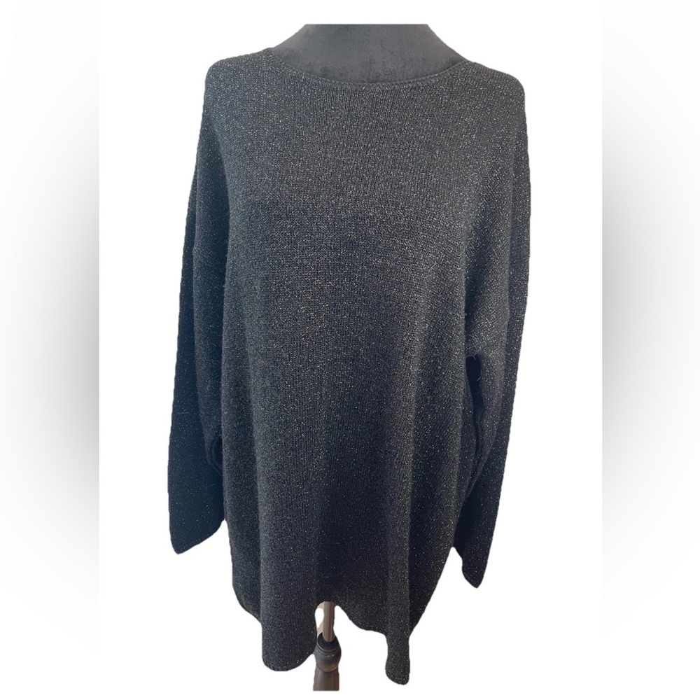 Jaclyn Smith black metallic sparkle glam oversized sweater ladies size large Y2K